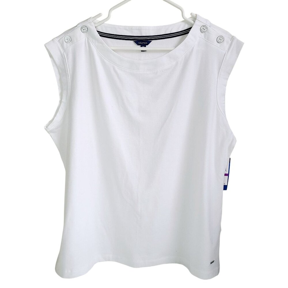 Nautica Women's White Sleeveless Button Shoulder Top Cotton XXL New w/ Tags Gift